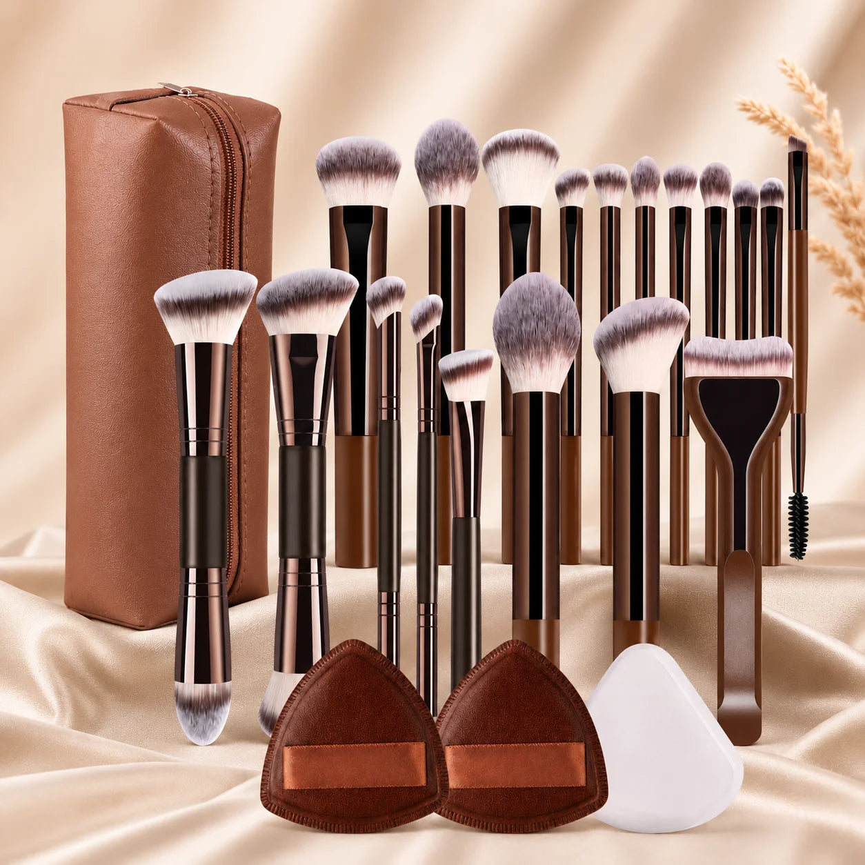 Set de Brochas de Maquillaje Profesional de Doble Punta que Incluye Brocha para Base, Brocha para Contorno, Brocha para Rubor, Brocha para Polvo, Brocha para Sombras de Ojos, C