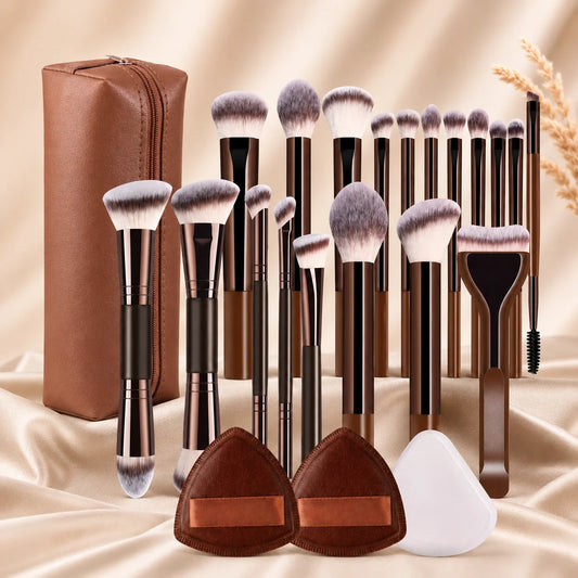 Set de Brochas de Maquillaje Profesional de Doble Punta que Incluye Brocha para Base, Brocha para Contorno, Brocha para Rubor, Brocha para Polvo, Brocha para Sombras de Ojos, C