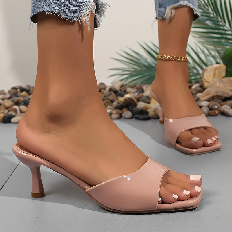 Elegantes Sandalias de Tacón Alto Rosas para Mujer, Verano 2026, de Charol, Tacón Fino, Talla Grande 42, con Punta Abierta, Zapatos de Fiesta
