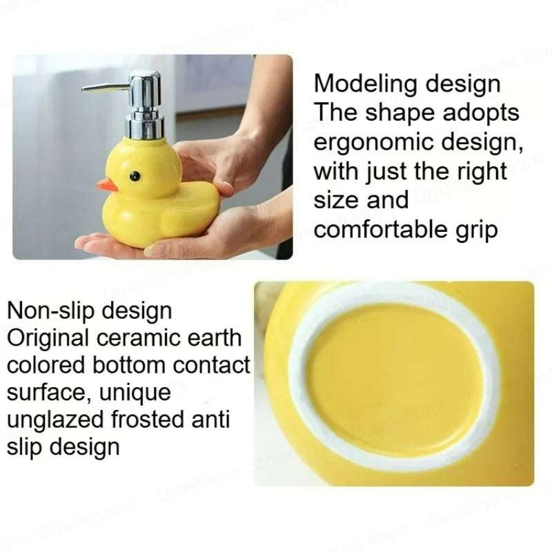 Dispensadores de jabón espumoso de pato amarillo de cerámica, botella desinfectante de manos de dibujos animados, dispensador de jabón, dispensador de champú para Baño