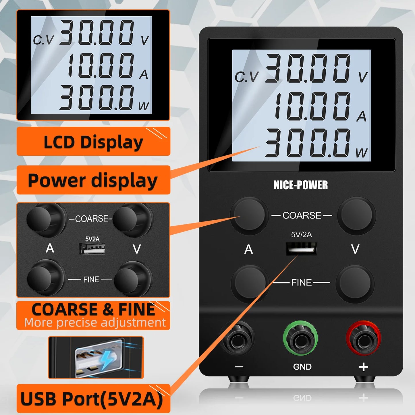 NICE-POWER Fuente de alimentación CC Variable, conmutada ajustable, fuentes de alimentación de laboratorio de banco regulado de alta precisión, interruptor CC/CV automático