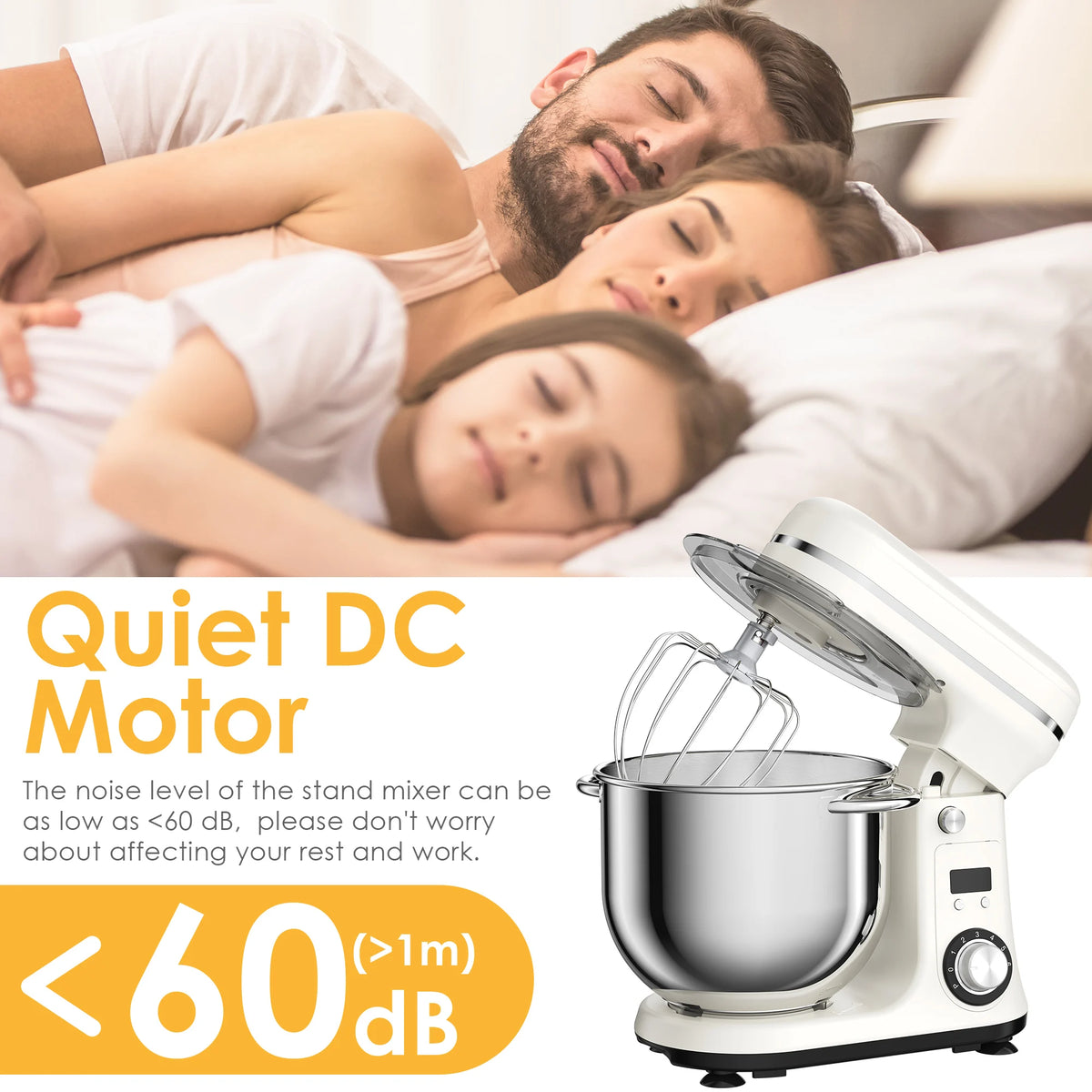 BioloMix Batidora de pie para alimentos de cocina, licuadora, motor silencioso, batidor de huevos y crema, amasadora de masa, 6 velocidades, 1200 W, 6 L, CC