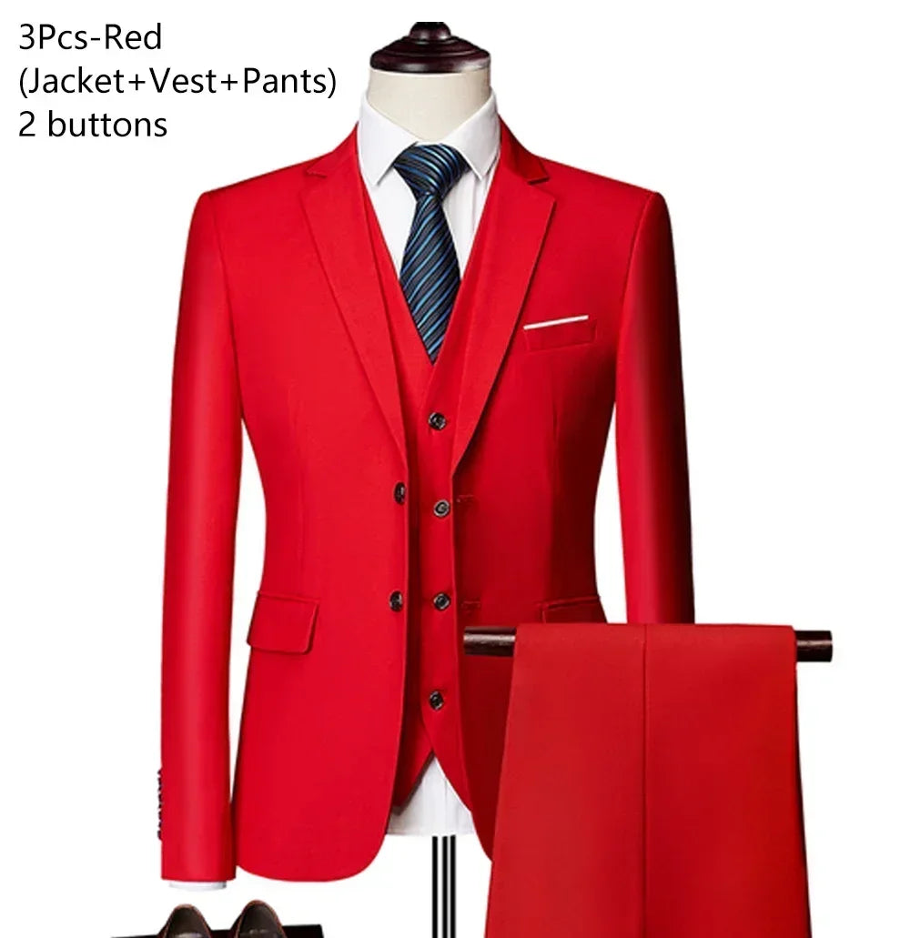 Trajes para hombre, conjunto de 3 piezas, moda elegante para boda, chaquetas completas clásicas, chaleco, pantalones, Blazers, traje Formal 2025