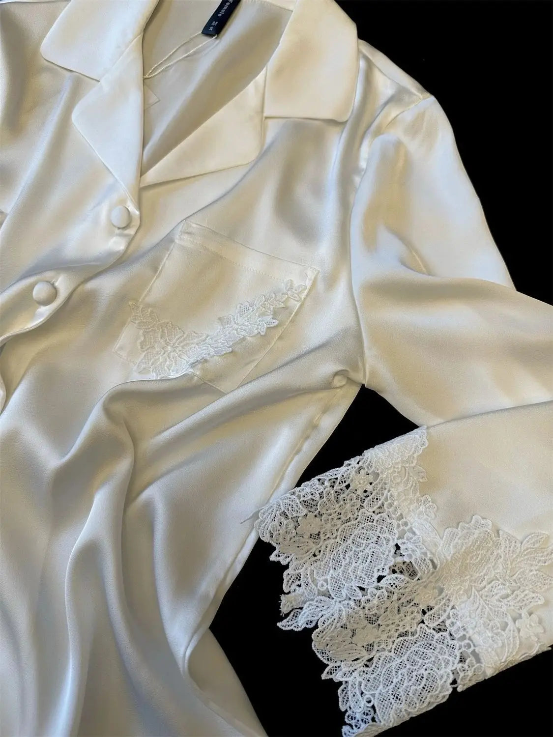 Conjunto de pijamas para mujer, ropa de dormir de satén blanco con encaje, ropa de dormir para novia y boda, regalo para el hogar, traje de pantalón holgado Sexy de manga larga, ropa de descanso