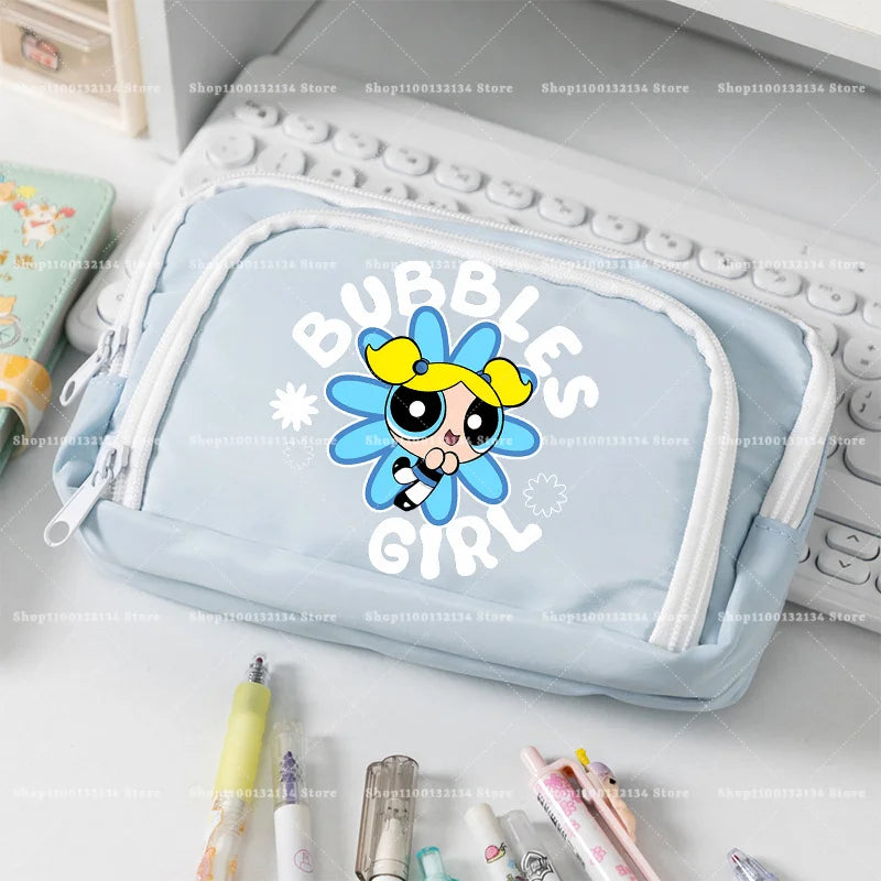 Estuche para lápices de las Chicas Superpoderosas, estuche para lápices con múltiples bolsillos, bolsa para lápices de gran capacidad para estudiantes, bolsa organizadora de papelería, regalo