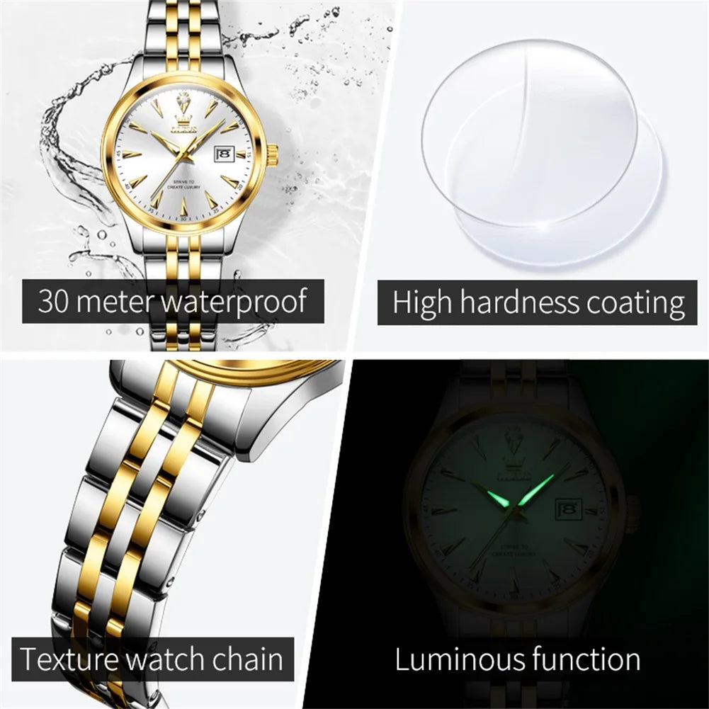OLEVS-Reloj de cuarzo para mujer, cronógrafo sencillo, elegante y Original, resistente al agua, luminoso, con fecha, caja de regalo roja