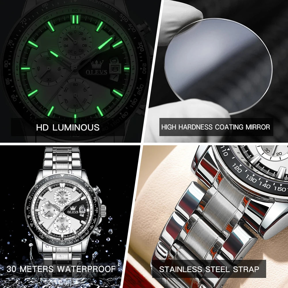 Reloj OLEVS TY705 para Hombre, Reloj de Cuarzo Luminoso de Lujo a Prueba de Agua, Reloj Multifuncional con Cronómetro, Reloj Deportivo Original Exclusivo para Hombre