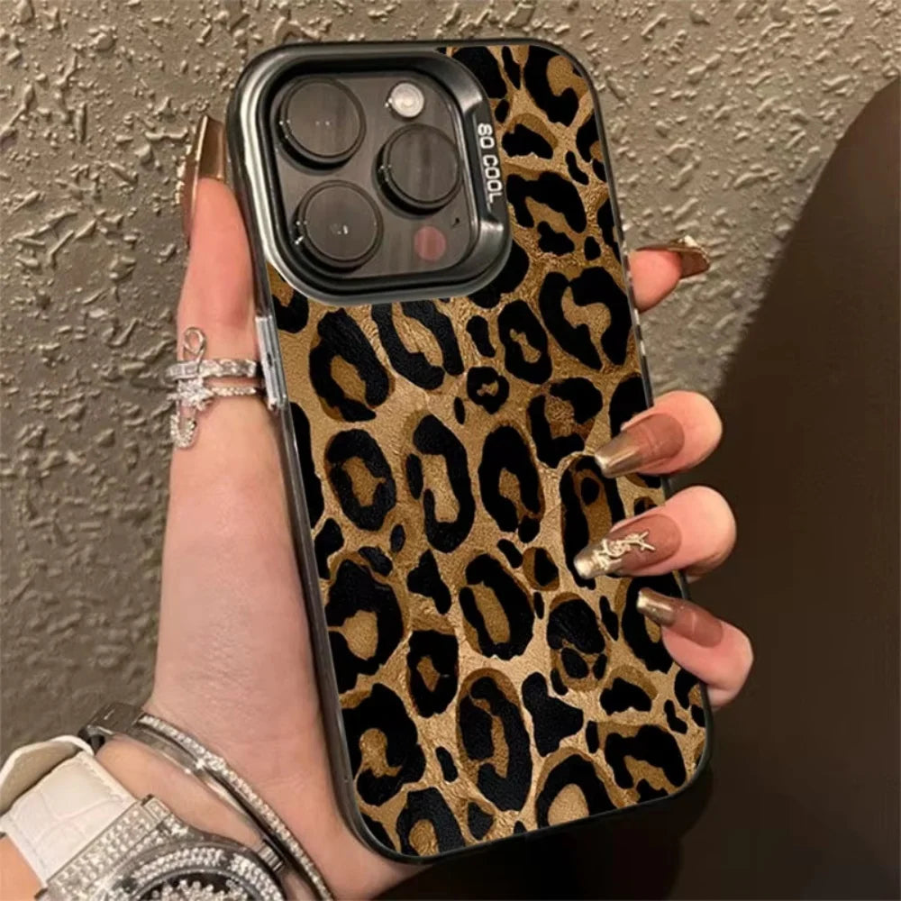 Funda de teléfono con estampado de leopardo para iPhone 16, 13, 15, 14, 11, 12, 17 Pro Max, 16 Pro Max, armadura de parachoques a prueba de golpes, IMD, Funda Coque