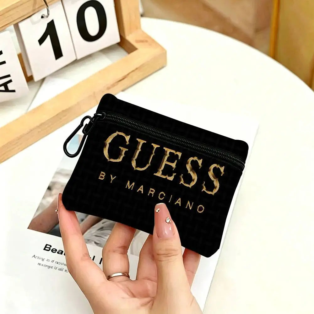 Monedero con cremallera de tela Oxford blanca con logotipo de G-Guess-s, bolsa ligera para colgar llaves, tarjetero para uso diario