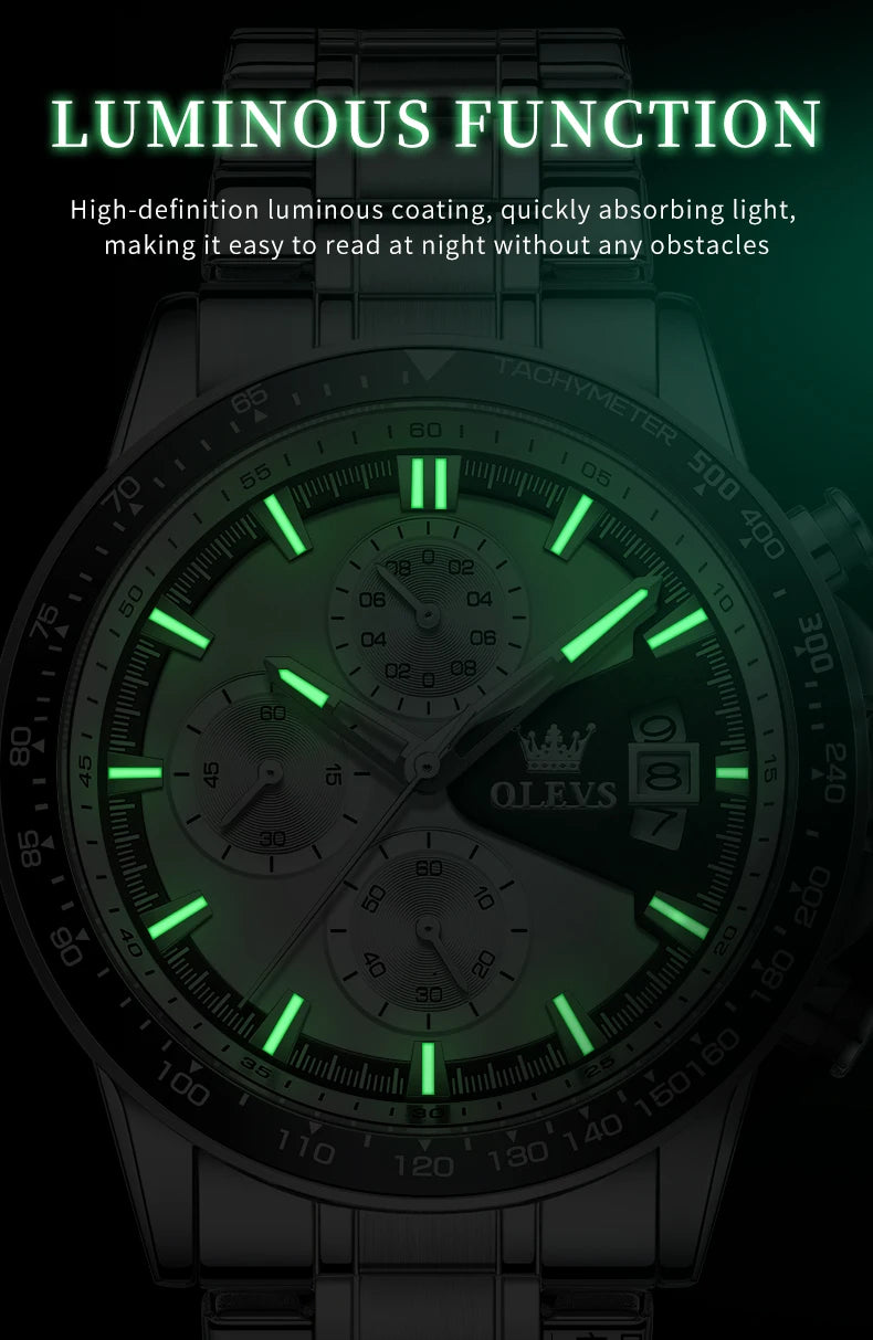 Reloj OLEVS TY705 para Hombre, Reloj de Cuarzo Luminoso de Lujo a Prueba de Agua, Reloj Multifuncional con Cronómetro, Reloj Deportivo Original Exclusivo para Hombre