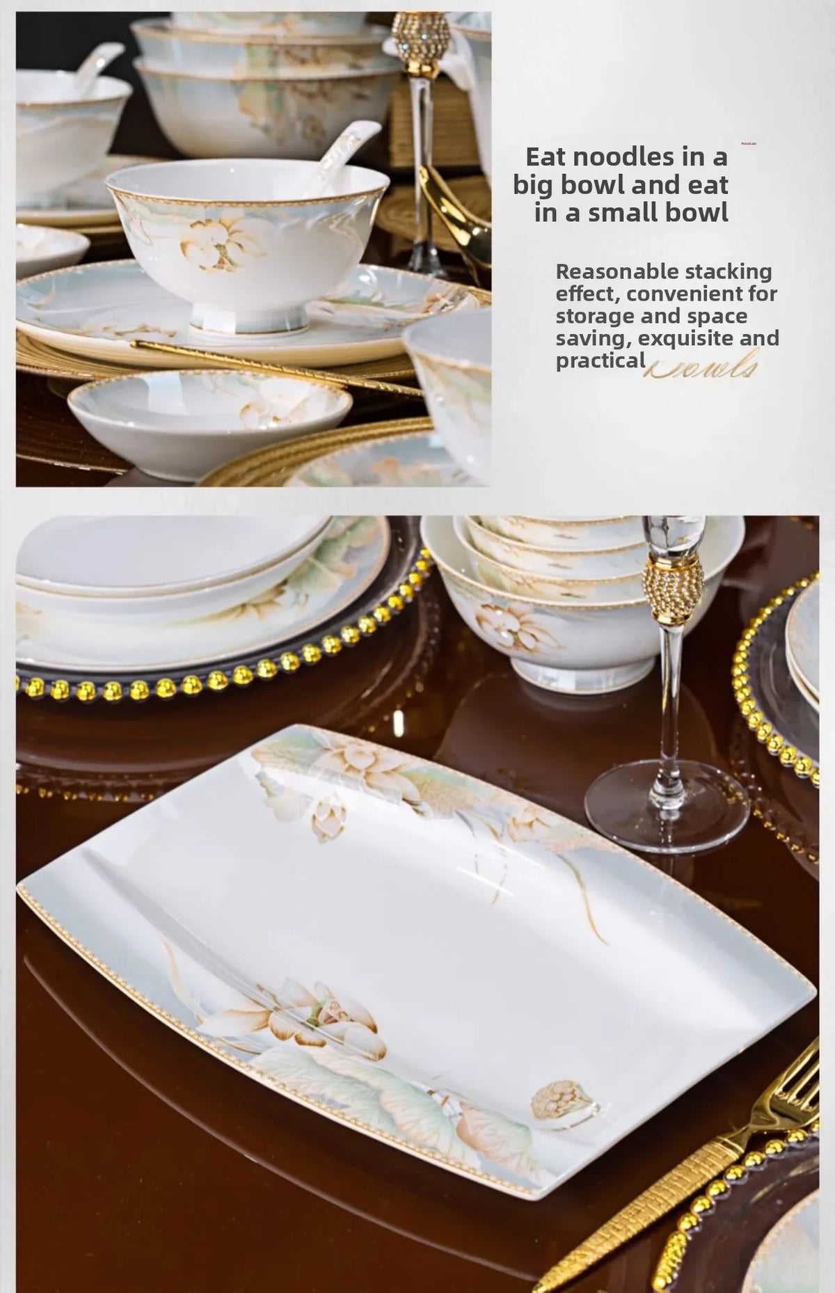 Nuevo juego de vajilla de cerámica estilo chino, juego de regalo para el hogar y eventos empresariales, juego completo de tazones de porcelana fina.