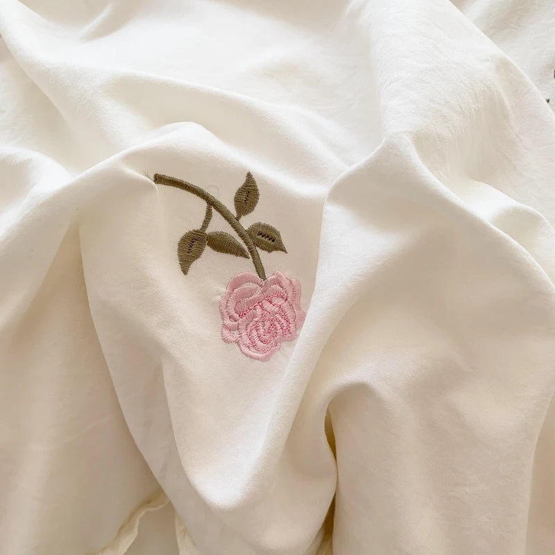 Juego de funda nórdica bordada con rosas de 3 piezas (1 funda nórdica + 2 fundas de almohada, sin núcleo), juego de cama de encaje estilo princesa