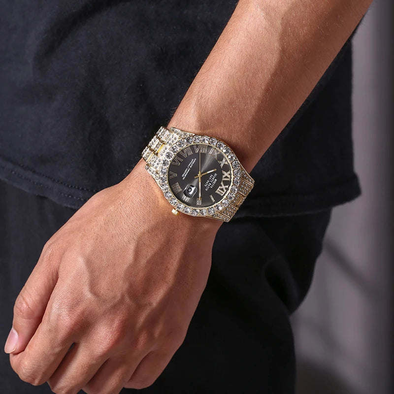 Reloj de lujo para mujer con sensación de alta gama, calendario moderno y moderno, cielo estrellado romano, reloj de cuarzo con tachuelas de diamantes