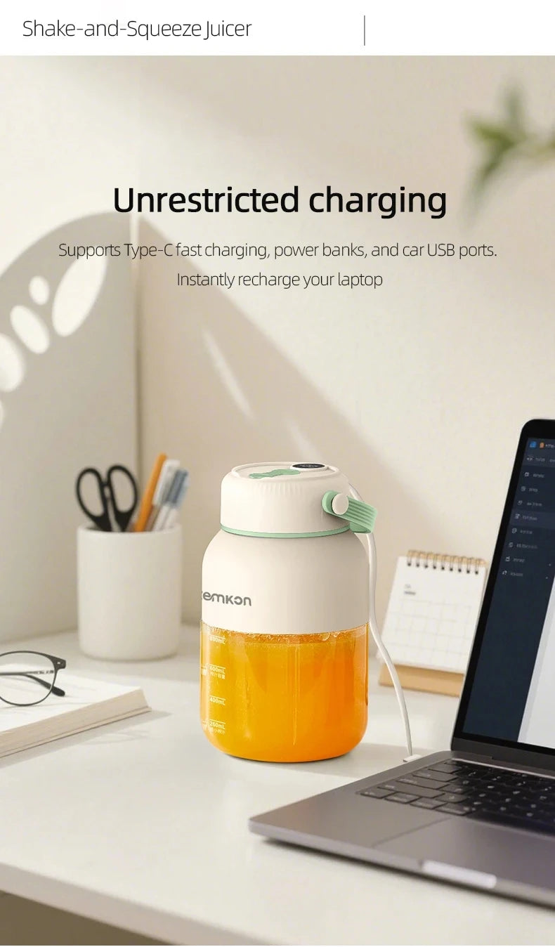Exprimidor portátil de 1100ML, mezclador de frutas frescas, 26 cuchillas, exprimidor multifuncional recargable por USB, triturador de hielo, licuadora de batidos para el hogar