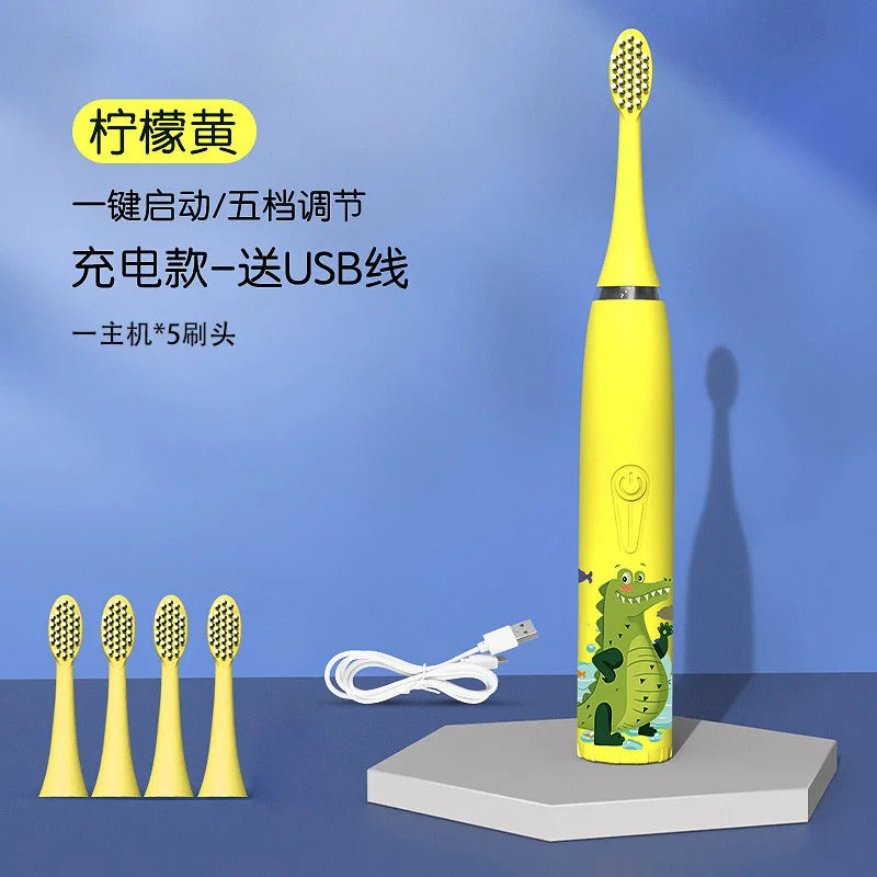 Cepillo de dientes eléctrico para niños, venta al por mayor, pelo suave de dibujos animados, IP7, resistente al agua, vibración ultrasónica, regalos