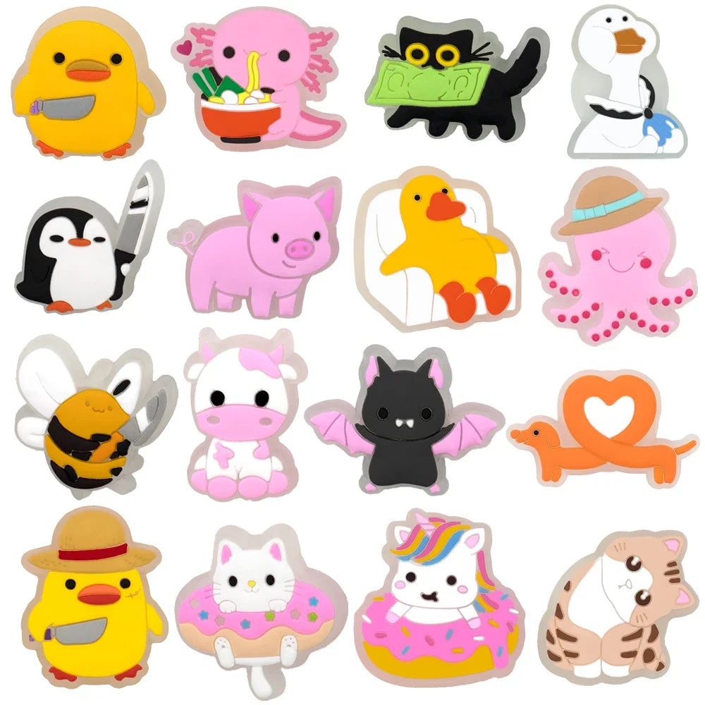 1/16 Uds. Dijes LED para zapatos salamandra unicornio perros decoraciones para zapatos iluminadas pato amarillo pines LED accesorios para mujeres hombres niños