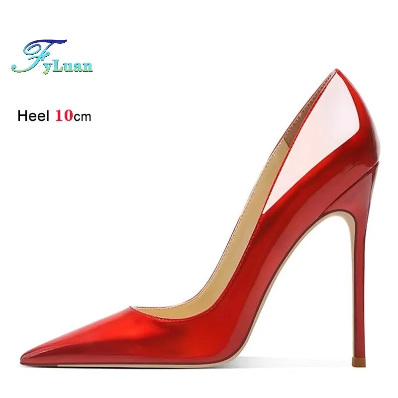 6CM 8CM 10CM 12CM temperamento zapatos individuales señoras negro rojo Color degradado verano puntiagudo charol tacones finos mujeres bombas