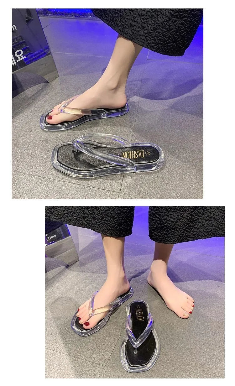 Sandalias de PVC con purpurina, chanclas de goma de talla grande para mujer, sandalias de playa, sandalias bajas, sandalias hawaianas de PVC, sandalias romanas, verano 2026