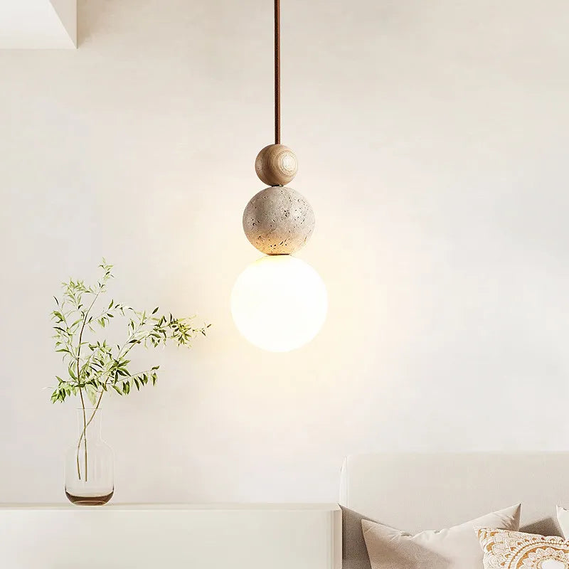 Luma-luces colgantes de travertino amarillo estilo crema, lámparas colgantes de madera de piedra natural para dormitorio, mesita de noche, restaurante, isla de cocina