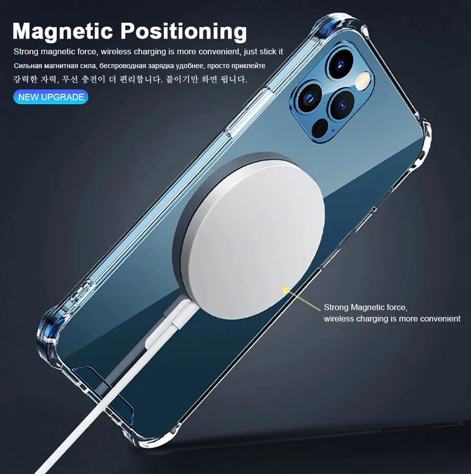 Funda Magsafe de carga inalámbrica magnética de lujo para iPhone 16 15 14 13 12 11 Pro Max Plus cubierta de parachoques transparente a prueba de golpes ﻿