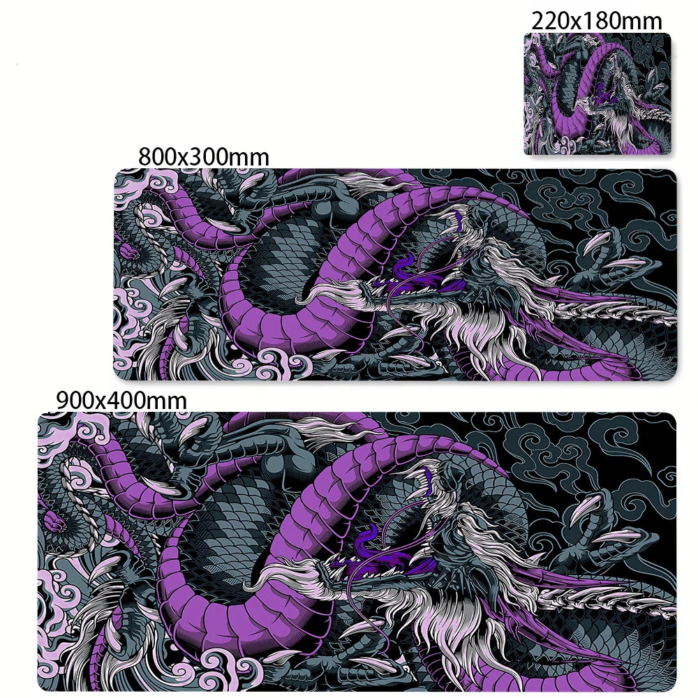 Alfombrilla grande para ratón de dragón blanco y negro, alfombrilla para ratón para juegos, Base de goma grande, alfombrilla para ratón, alfombrilla para escritorio púrpura, alfombrillas para ratón 400x900
