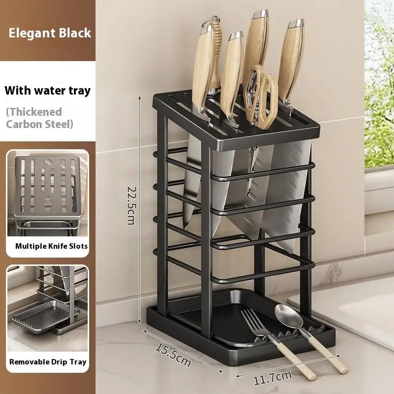 Computador de encimera de cocina: estante para platos multifunción, soporte para cuchillos y almacenamiento de herramientas con bandeja de drenaje