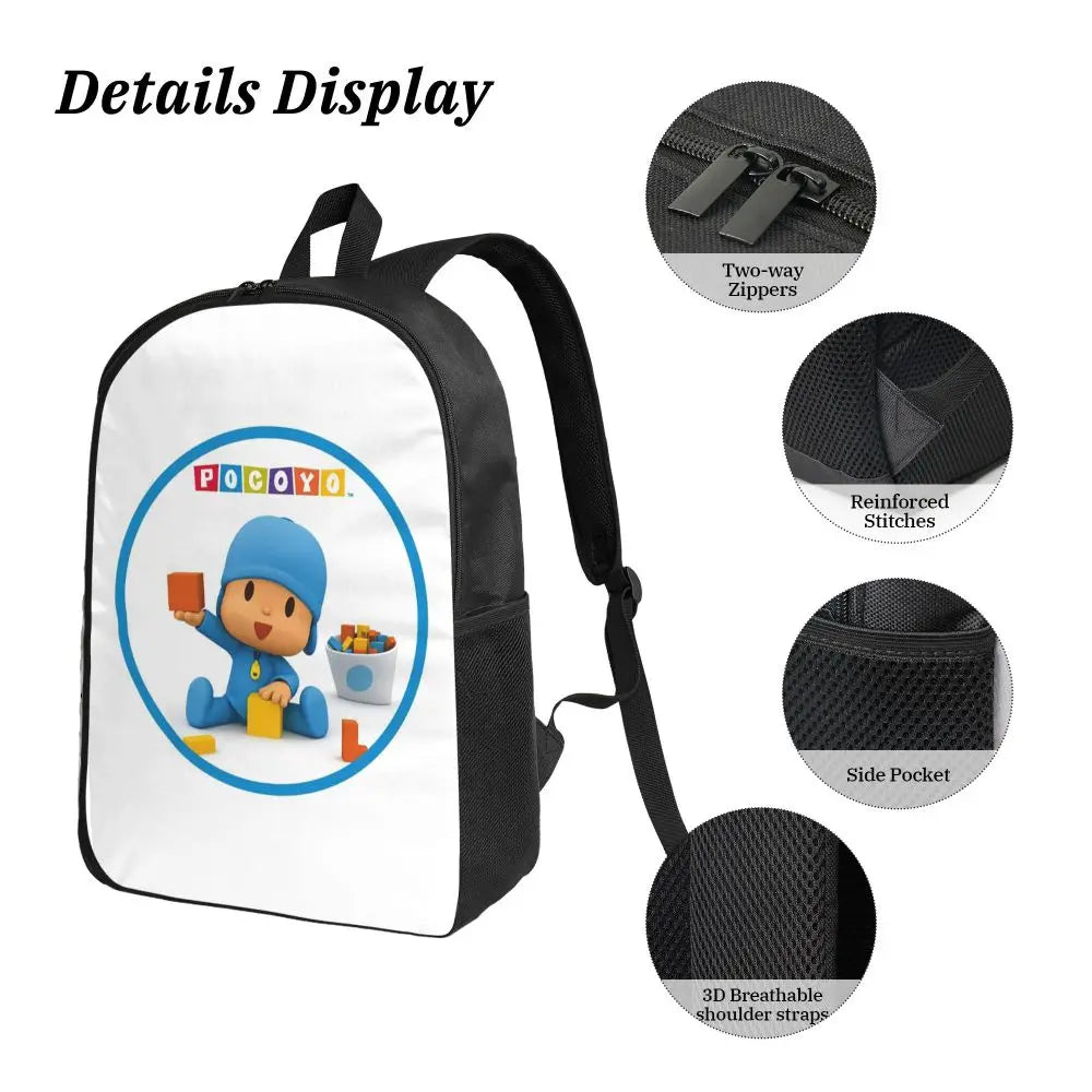 Mochila azul de dibujos animados de Pocoyo para niños, mochila escolar, bolsos de hombro para ordenador, bolsa de almuerzo aislada de 3 piezas, estuche para lápices