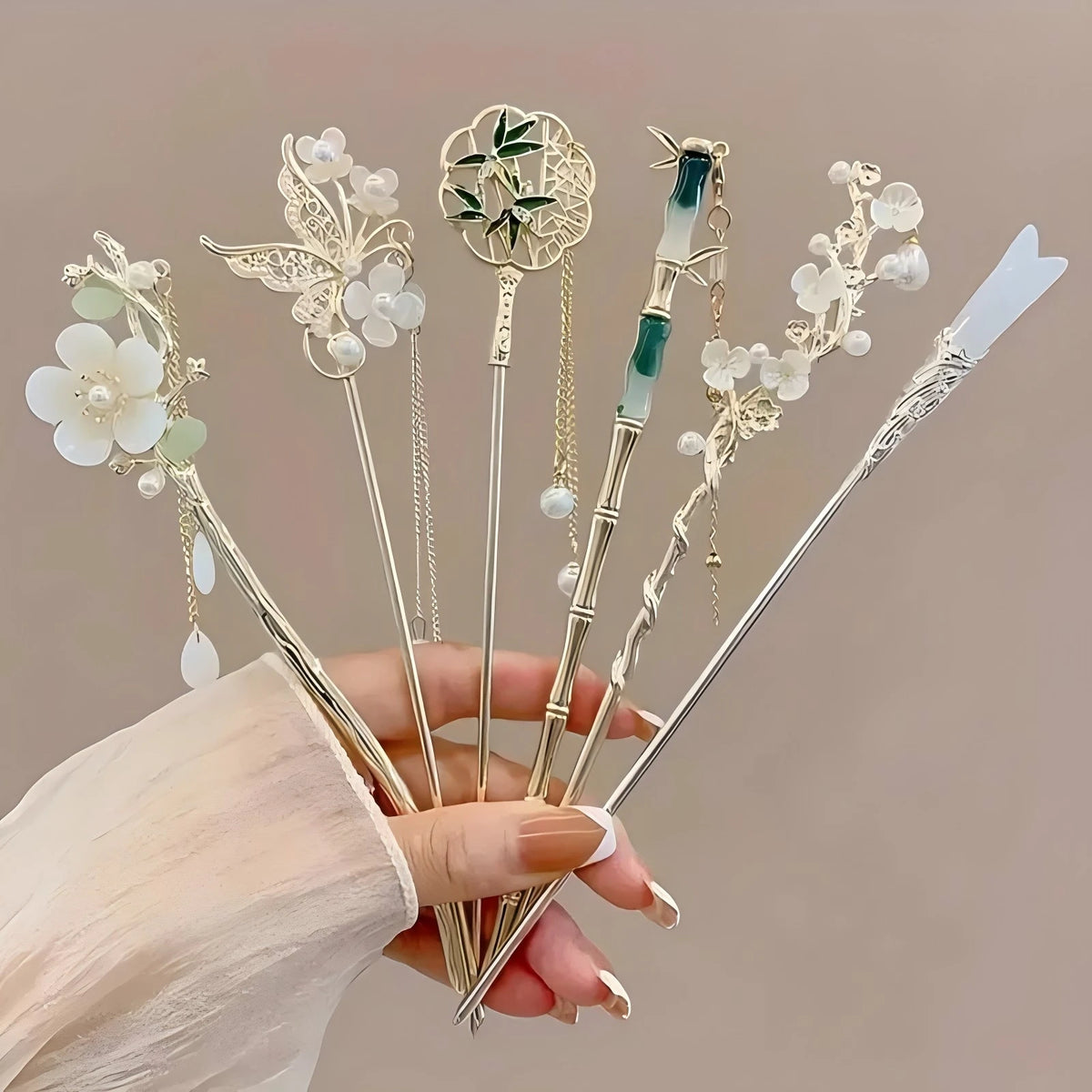 1/6 Uds. Palo para el pelo con borlas de estilo chino elegante, accesorio de peinado con diseño Floral tradicional, joyería para mujer, horquilla para el pelo