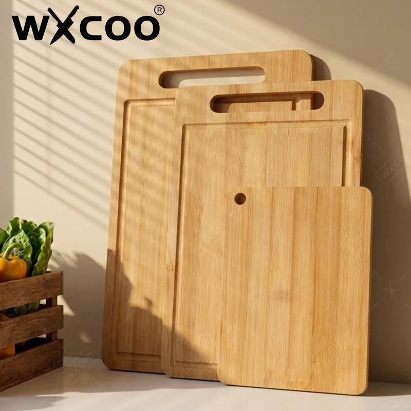 Tabla de Cortar de Bambú WXCOO de Doble Cara, Tabla de Cortar de Bambú Moso Natural Antimoho, Tabla de Bambú para Cocina, Utensilios Domésticos