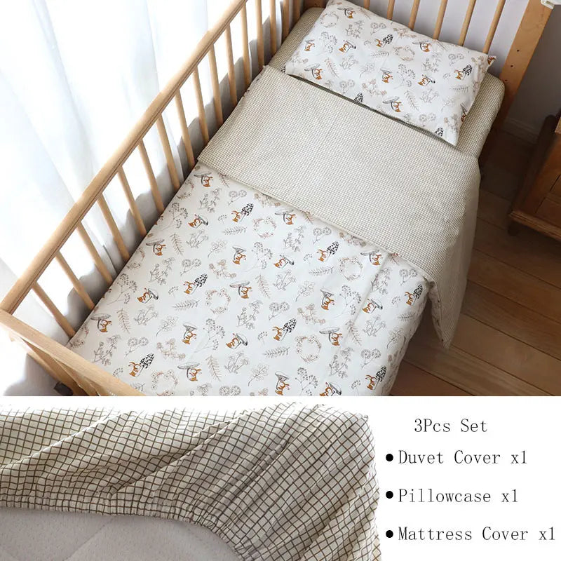 Juego de cama para cuna de bebé, ropa de cama de algodón, kit de cuna para niño y niña, incluye funda de almohada, funda nórdica, decoración para habitación de niños, 3 uds.