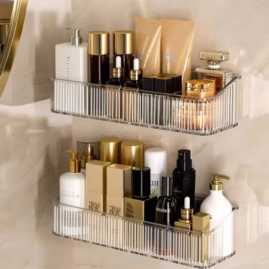 Estante de Almacenamiento de Lujo Ligero Sin Perforaciones para Baño, Soporte de Pared para Lavabo y Cosméticos