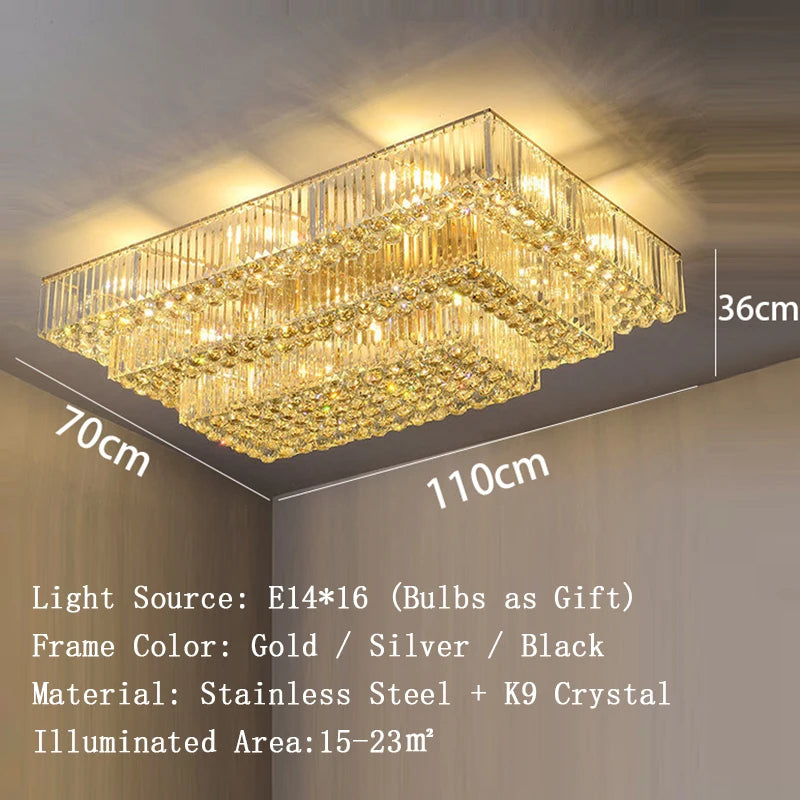 Luces de techo LED redondas clásicas, candelabros de cristal de lujo, decoración del hogar, plafón para sala de estar