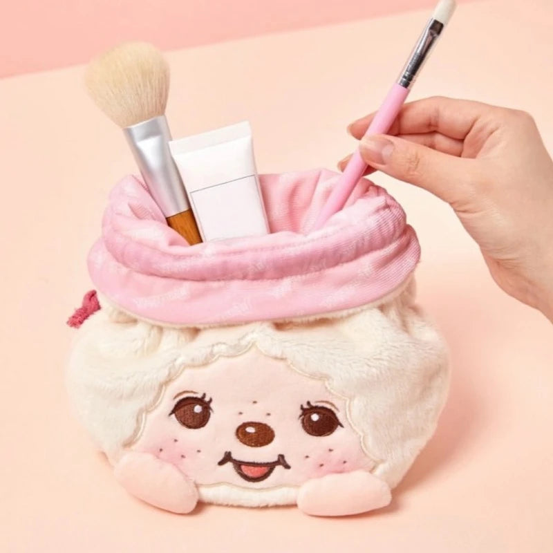 Nueva Bolsa con Cordón de la Serie Monchhichi, Linda Bolsa de Almacenamiento con Bordado de Personajes de Dibujos Animados, Creativa y Portátil, Bolsa de Maquillaje
