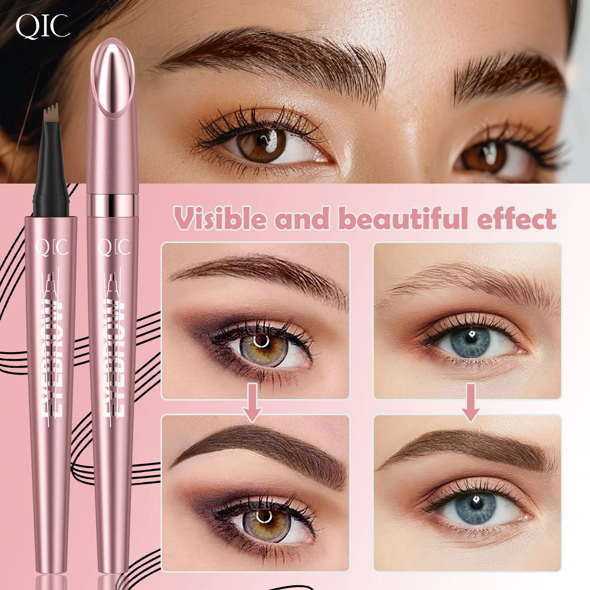 Lápiz de cejas con punta de 4 horquillas, Microblading 3D, resistente al agua, Color marrón oscuro, Color Natural, lápiz mágico para cejas de trazo fino, novedad de 2024