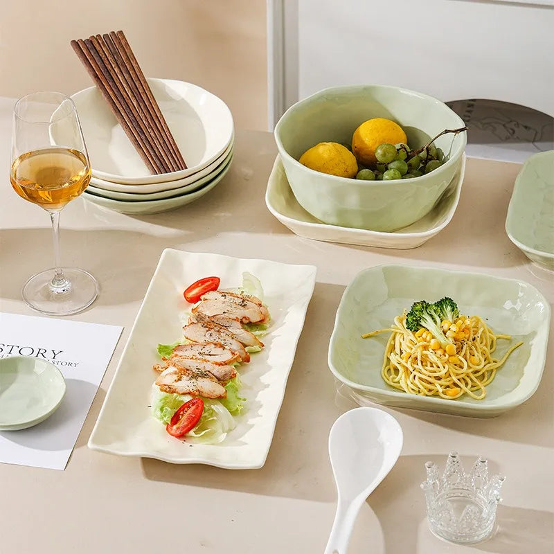 Juego de cuencos y platos de cerámica de estilo nórdico para uso doméstico, alta belleza, Simple, crema, vajilla de cerámica, nuevo