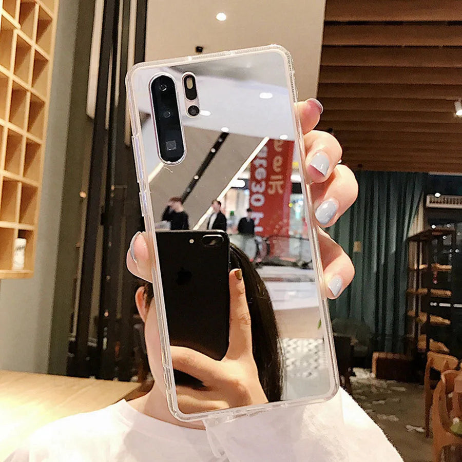 Funda de silicona con espejo de maquillaje para Huawei P30 Lite P40 P50 Pro Mate 50 Nova 7i 9 SE Y70 P Smart 2021