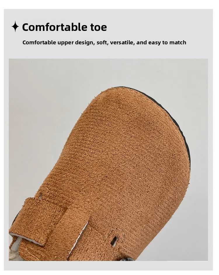 2025 niños niñas invierno cálido felpa corcho cama piel zuecos zapatillas señora peluda casa pisos zapatillas de algodón