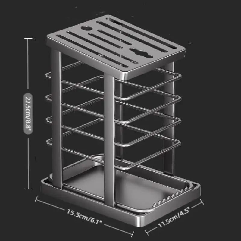 Computador de encimera de cocina: estante para platos multifunción, soporte para cuchillos y almacenamiento de herramientas con bandeja de drenaje