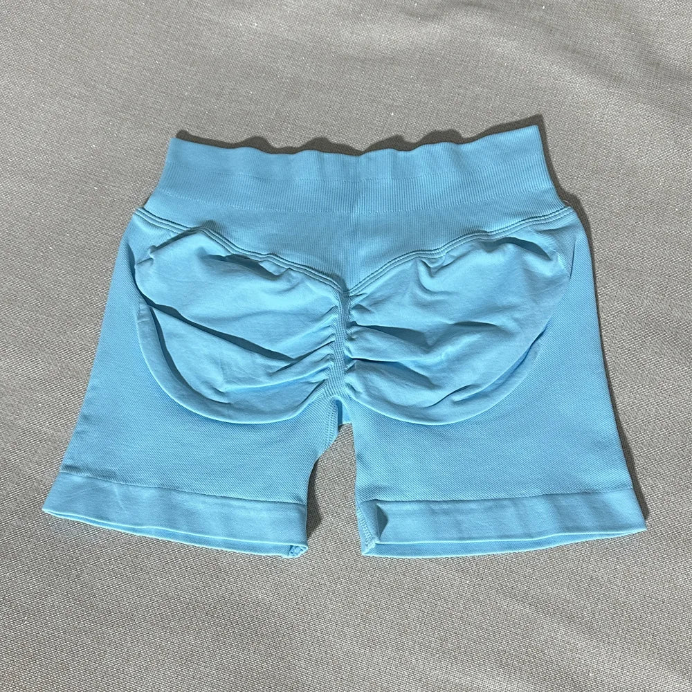 Pantalones cortos deportivos para mujer, pantalones cortos de gimnasio con banda baja acanalada de 4,5 ", mallas sin costuras para entrenamiento y Yoga