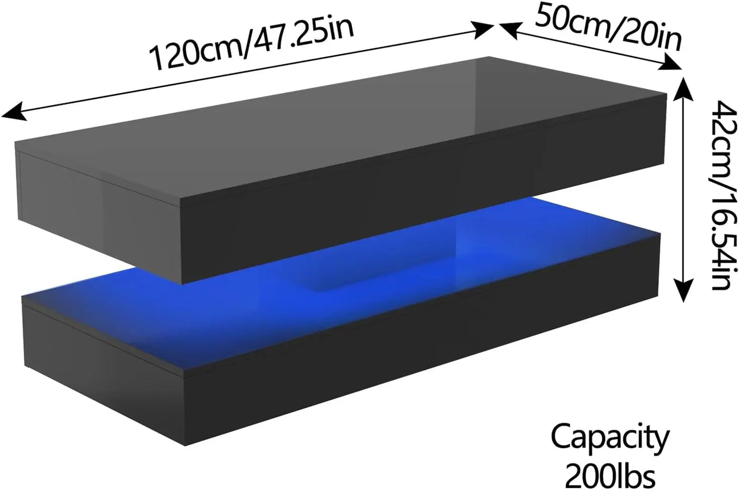 Mesa de Centro Moderna y Elegante con Luces LED, Diseño de Doble Capa para Sala de Estar con 2 Cajones de Almacenamiento