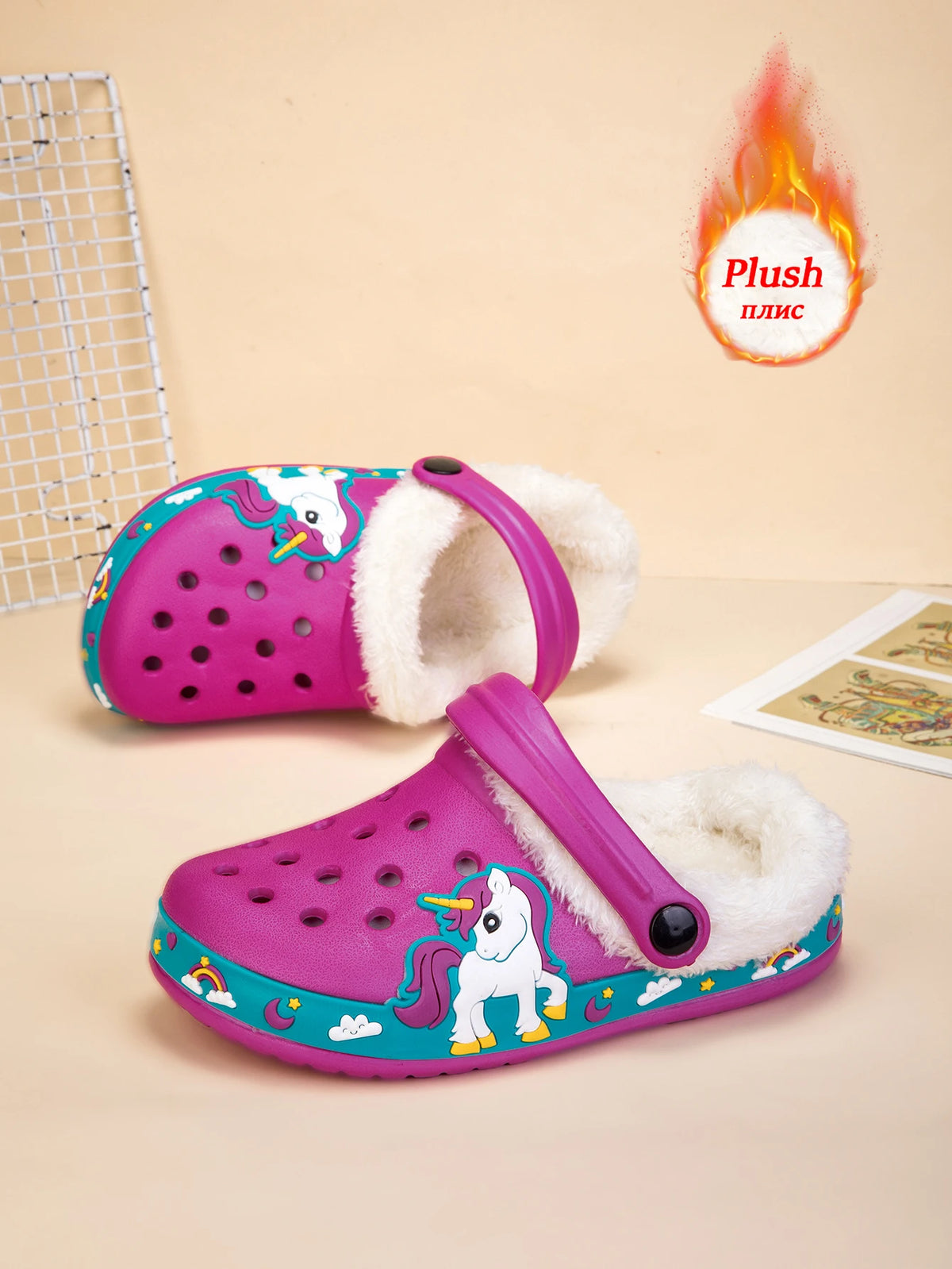 Sandalias de invierno para niños, zapatillas de piel para niños, zapatos para niñas, zuecos antideslizantes, sandalias bonitas de dibujos animados para niñas, zapatos para niños