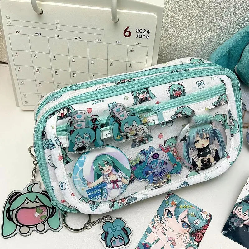 Estuche de Lápices con Diseño de Dibujos Animados para Estudiantes, Estuche de Almacenamiento de Papelería Kawaii, Bolsa de Lápices de Anime Hatsune Miku, Accesorios Escolares, Regalos
