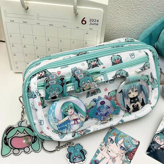 Estuche de Lápices con Diseño de Dibujos Animados para Estudiantes, Estuche de Almacenamiento de Papelería Kawaii, Bolsa de Lápices de Anime Hatsune Miku, Accesorios Escolares, Regalos