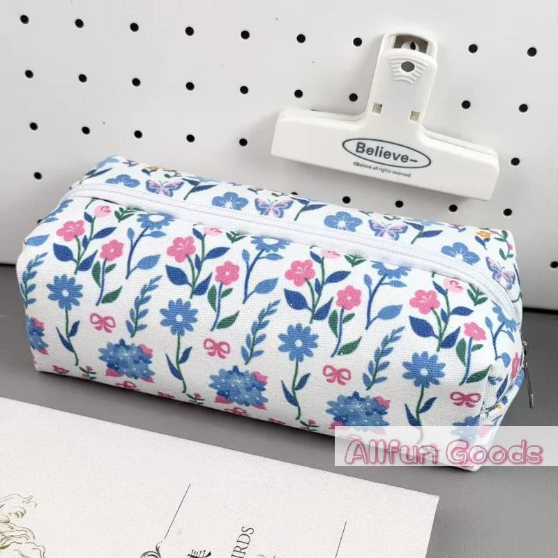 Bolsa de lona con cremallera para lápices, diseño de animales y flores, para la escuela, oficina y uso diario, suministros de papelería para estudiantes