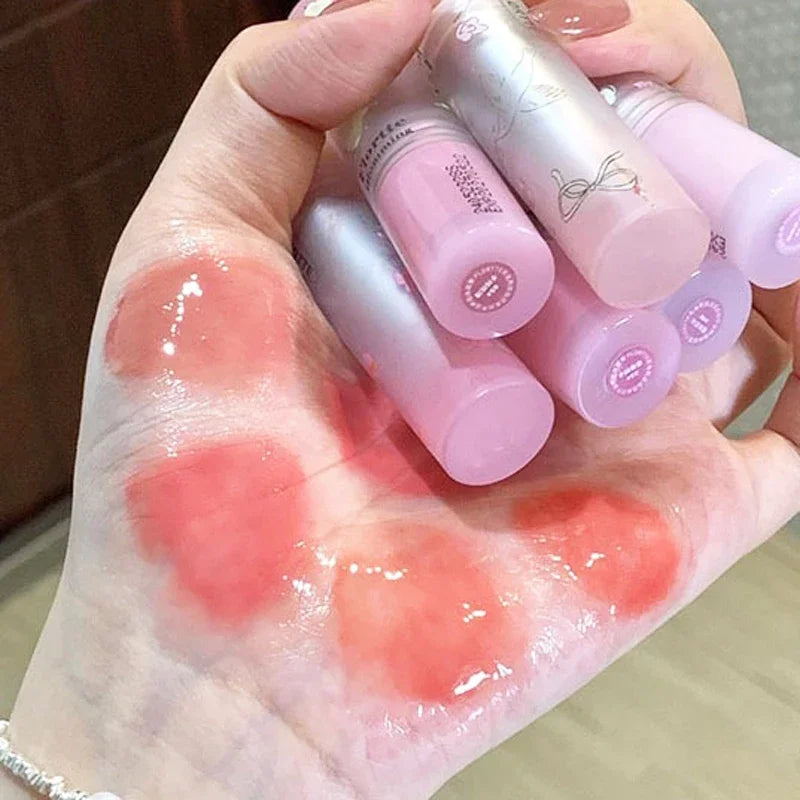 Brillo Labial Sólido Efecto Espejo, Tubo Redondo, Hidratante y Duradero, Tinte Natural Nude Melocotón, Maquillaje Labial en Gel