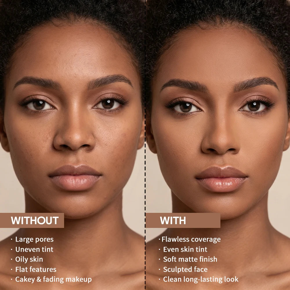 Polvo Compacto Mate Bronceado de Larga Duración, Control de Grasa, Define el Contorno Facial, Polvo Fijador con Acabado Mate Suave, Maquillaje Coreano
