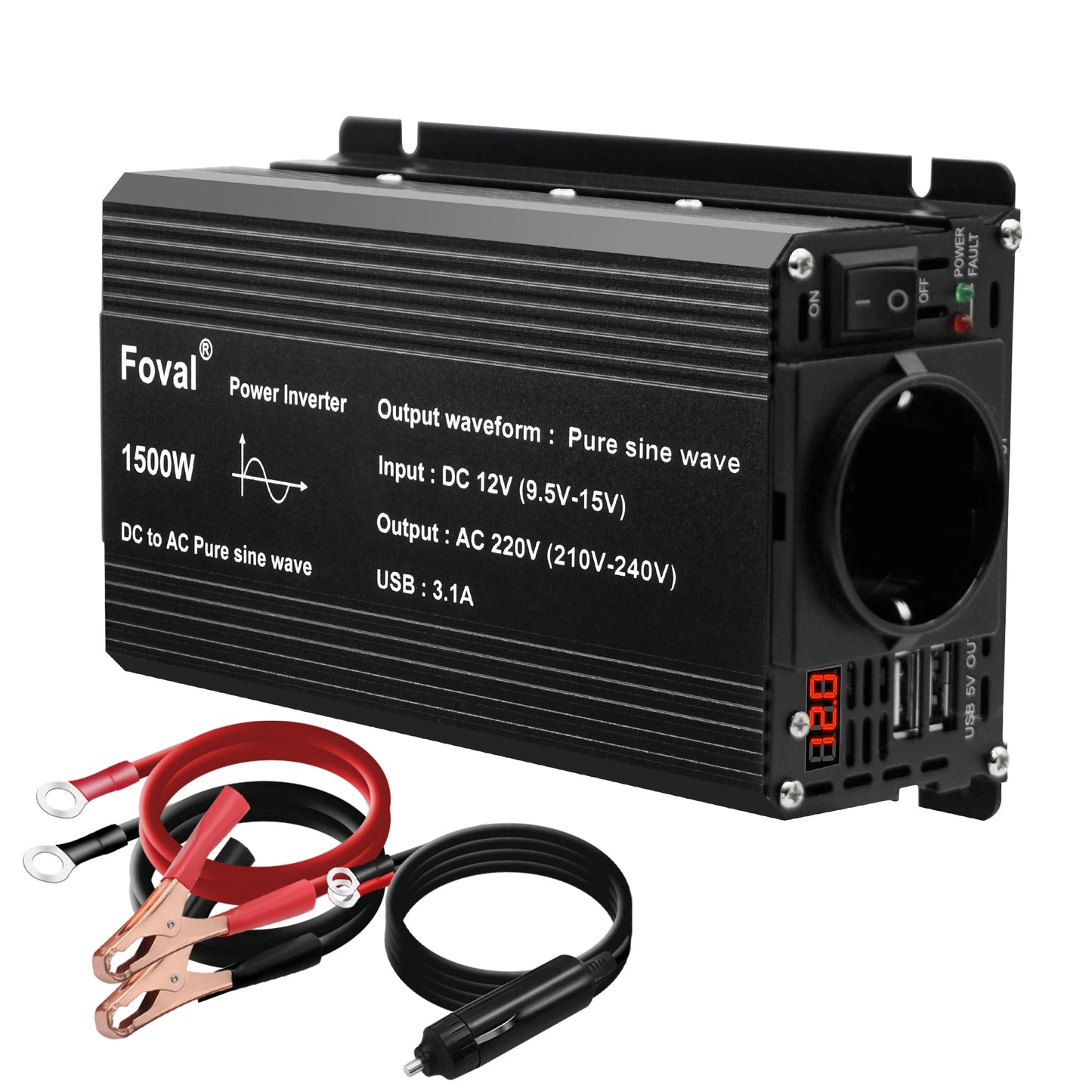 Inversor de onda sinusoidal pura DC 12V a AC 220V 230V 1500W/2200W/2600W/3000W convertidor de transferencia de voltaje enchufe de la UE accesorios para automóviles