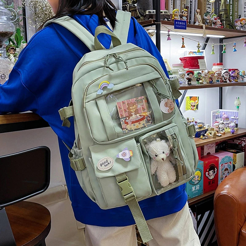 Mochilas bonitas para mujer, mochila escolar de nailon con múltiples bolsillos impermeable para estudiantes y niñas, mochila Kawaii para ordenador portátil, Mochilas