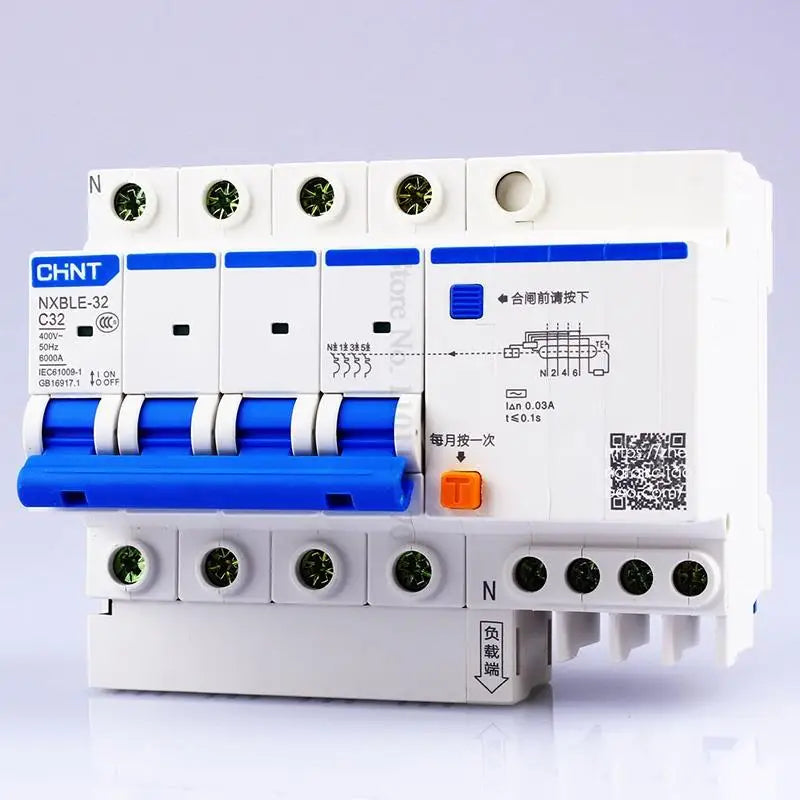 CHINT-Disyuntor de corriente Residual RCBO NXBLE-32 4P 30mA C10A 16A 20A 25A 32A, reemplazo de DZ47LE-32 RCBO