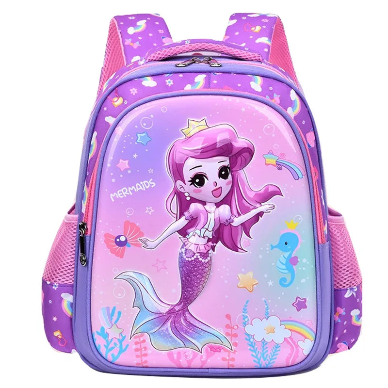 Mochila Infantil Morada para Niña, Mochilas Escolares Primarias, Mochilas de Jardín de Infancia, Mochila Escolar 3D con Diseño de Sirena, Linda Mochila de Hombro para Niños
